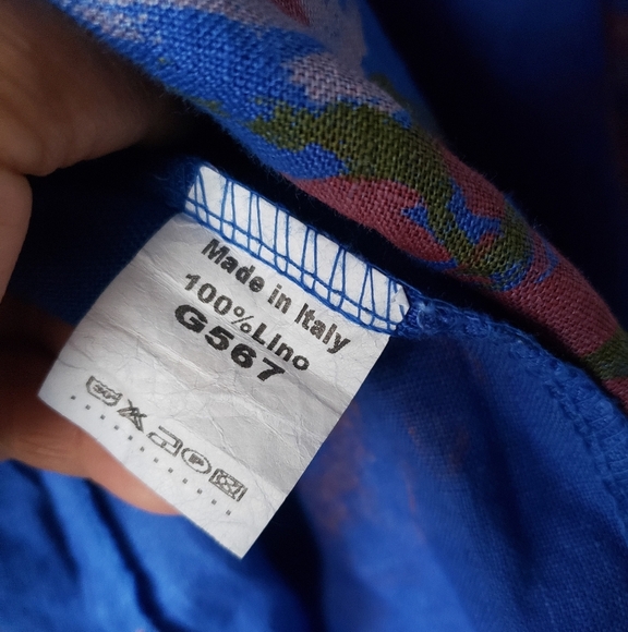 100% Linen In Floral Blue Hooded Tunic Pockets - Picture 3 of 8